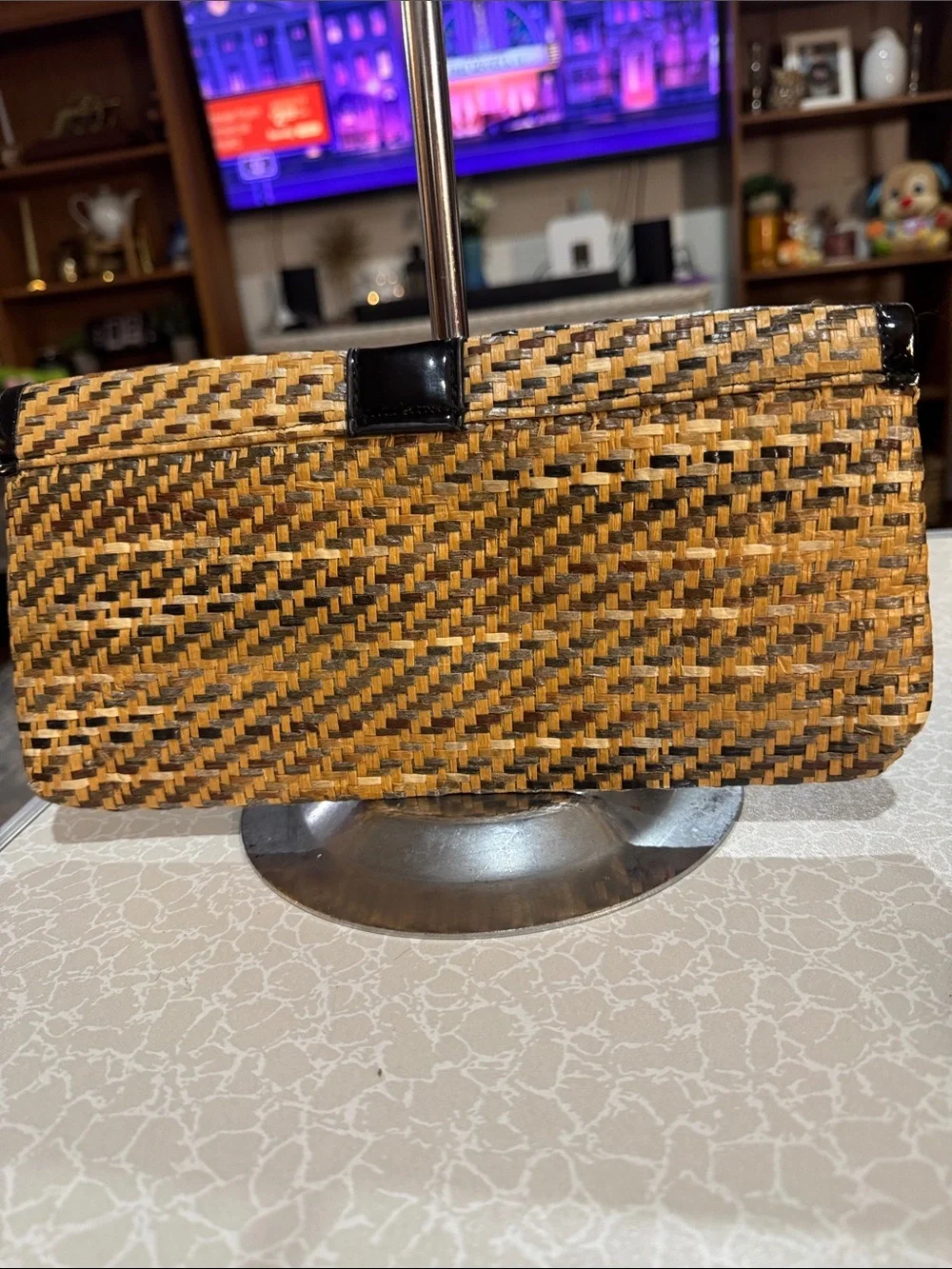 Woven Straw Clutch with Black Trim - Men's Bag